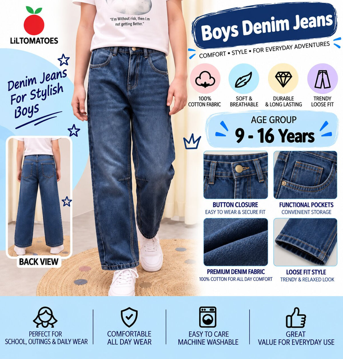 Lil Tomatoes Boys Loose Fit Denim Jeans
