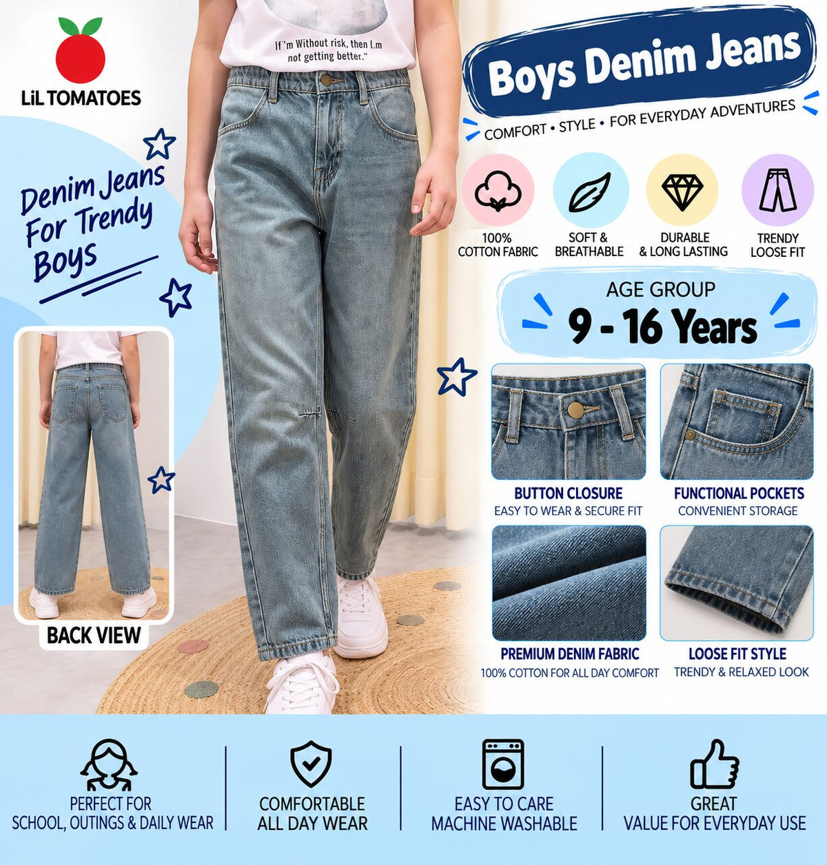 Lil Tomatoes Boys Loose Fit Denim Jeans
