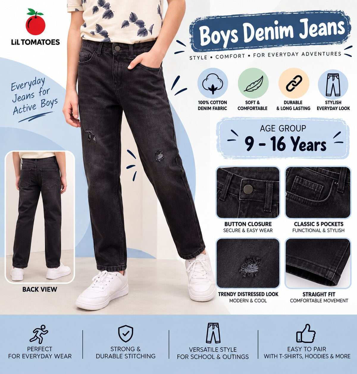 Lil Tomatoes Boys Straight Fit Denim Jeans