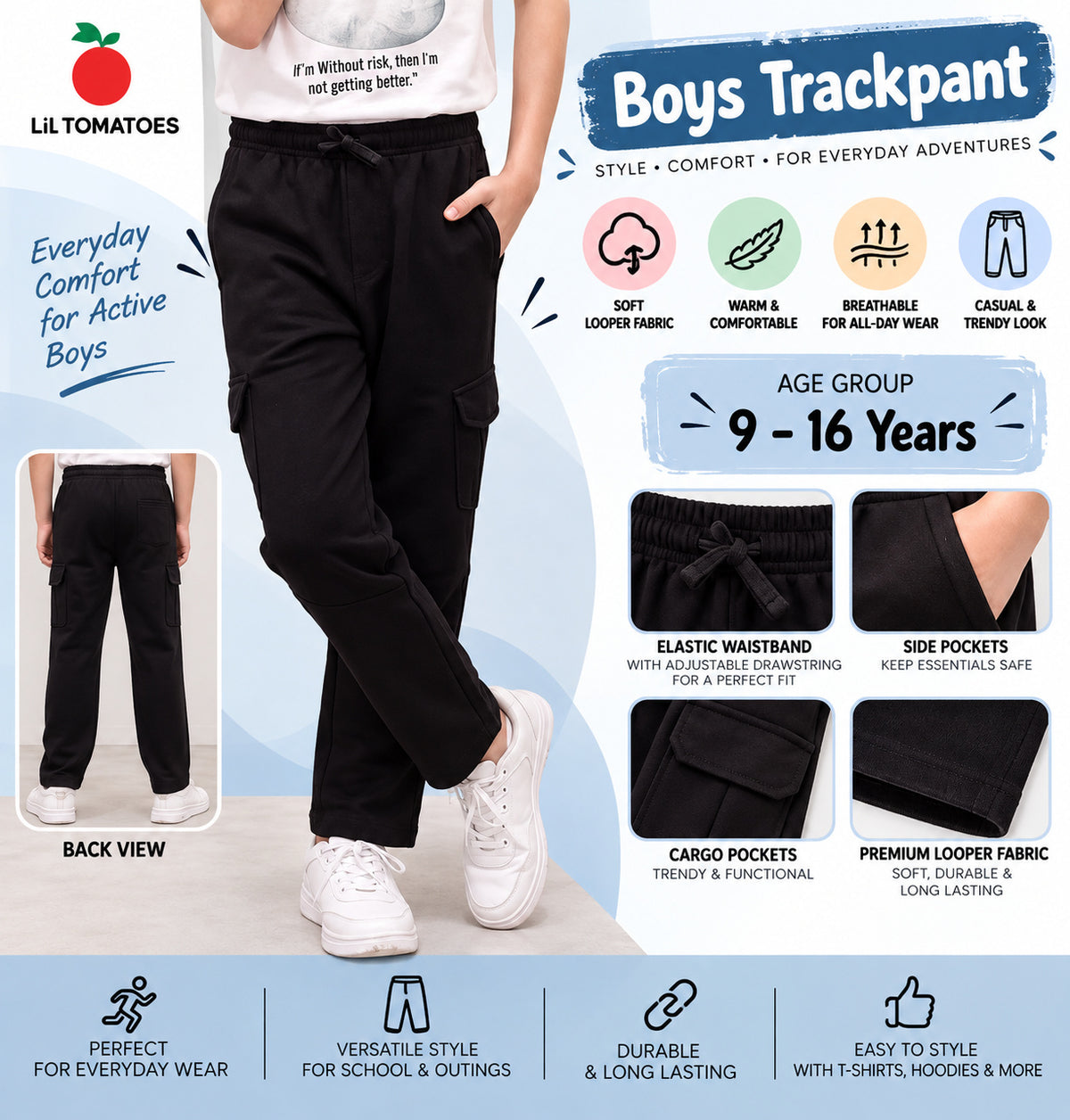 Lil Tomatoes Boys Cotton Looper Cargo Track Pants