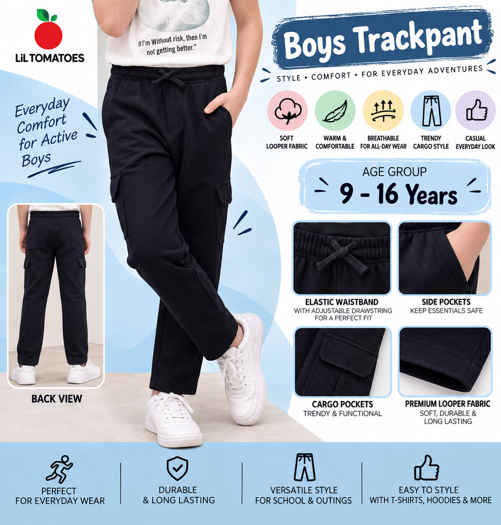 Lil Tomatoes Boys Cotton Looper Cargo Track Pants