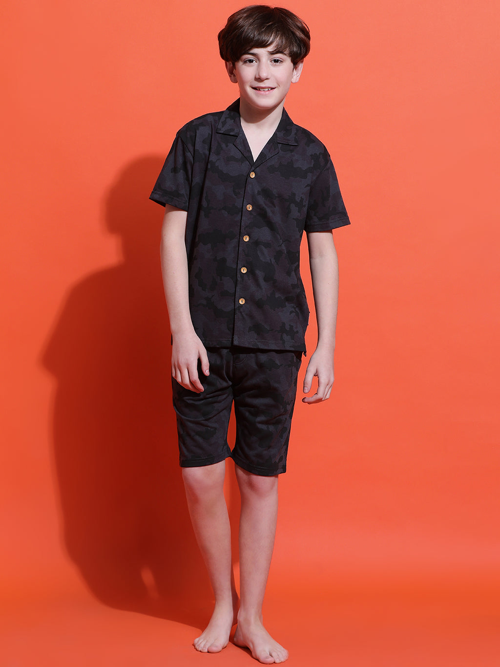 Lil Tomatoes Boys Cotton Night Suits-Charcoal