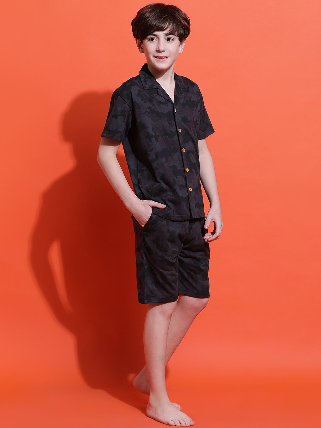 Lil Tomatoes Boys Cotton Night Suits-Charcoal