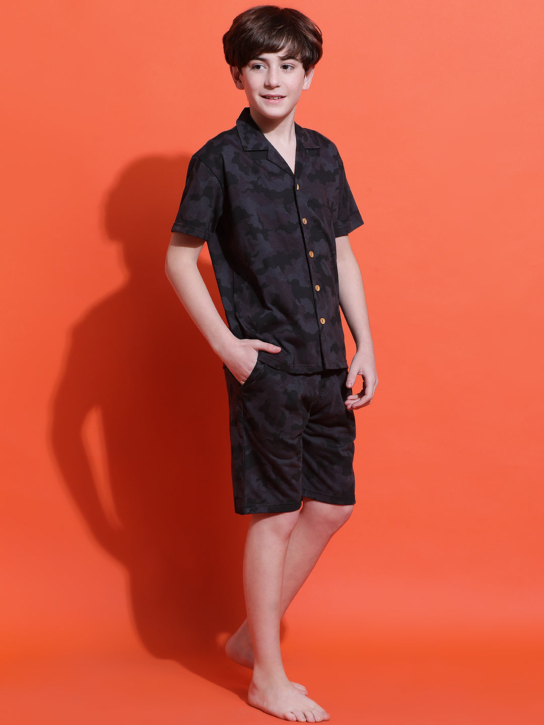 Lil Tomatoes Boys Cotton Night Suits-Charcoal