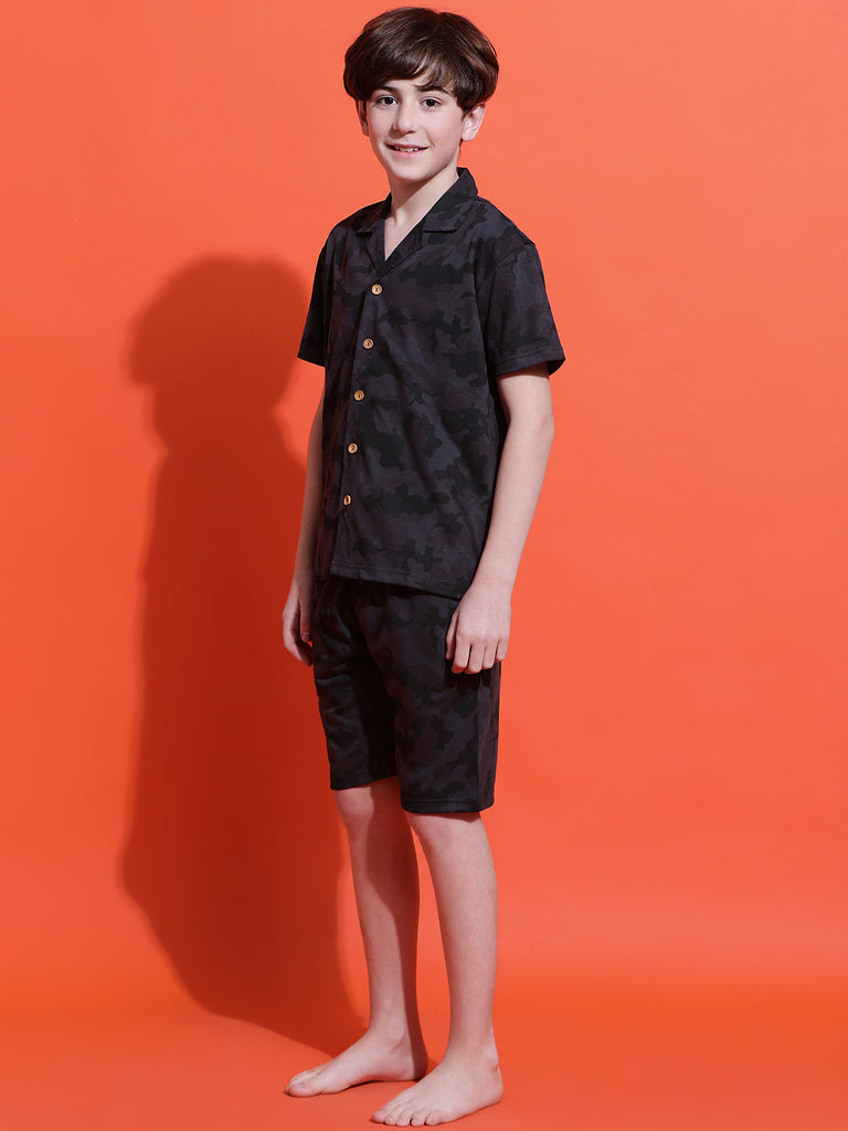 Lil Tomatoes Boys Cotton Night Suits-Charcoal