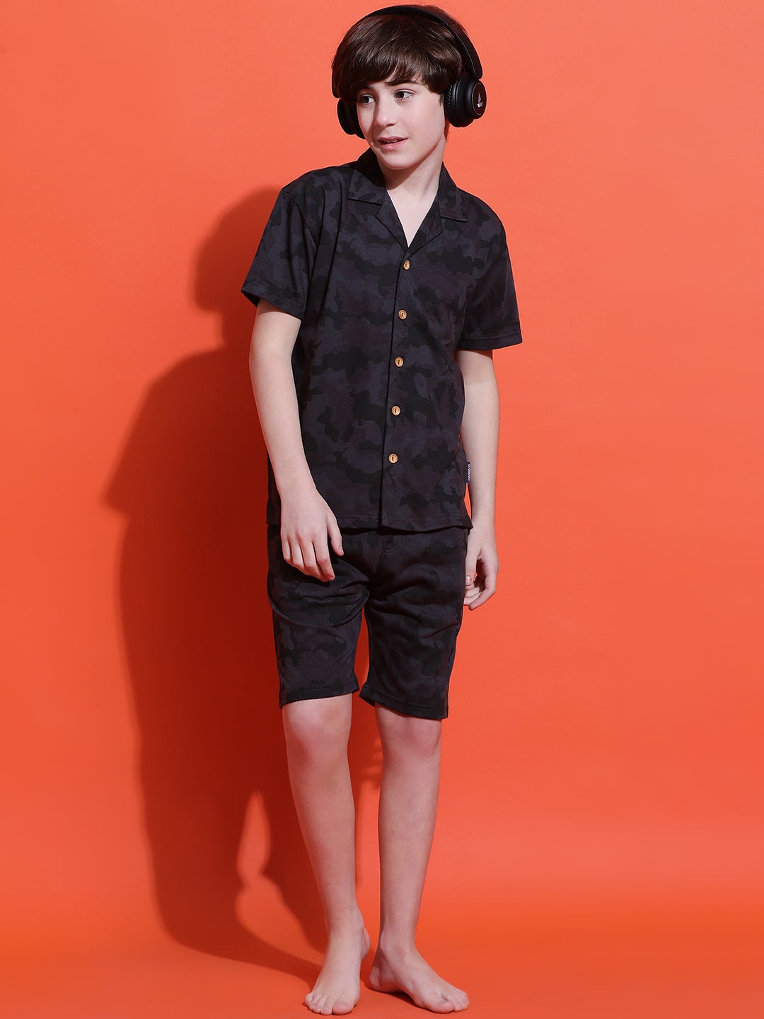 Lil Tomatoes Boys Cotton Night Suits-Charcoal