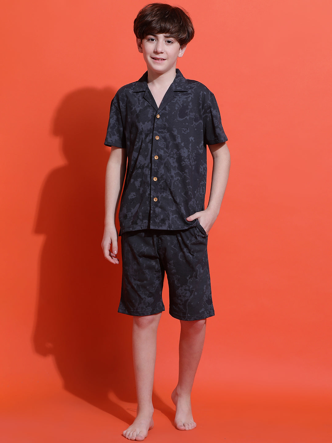 Lil Tomatoes Boys Cotton Night Suits-Charcoal