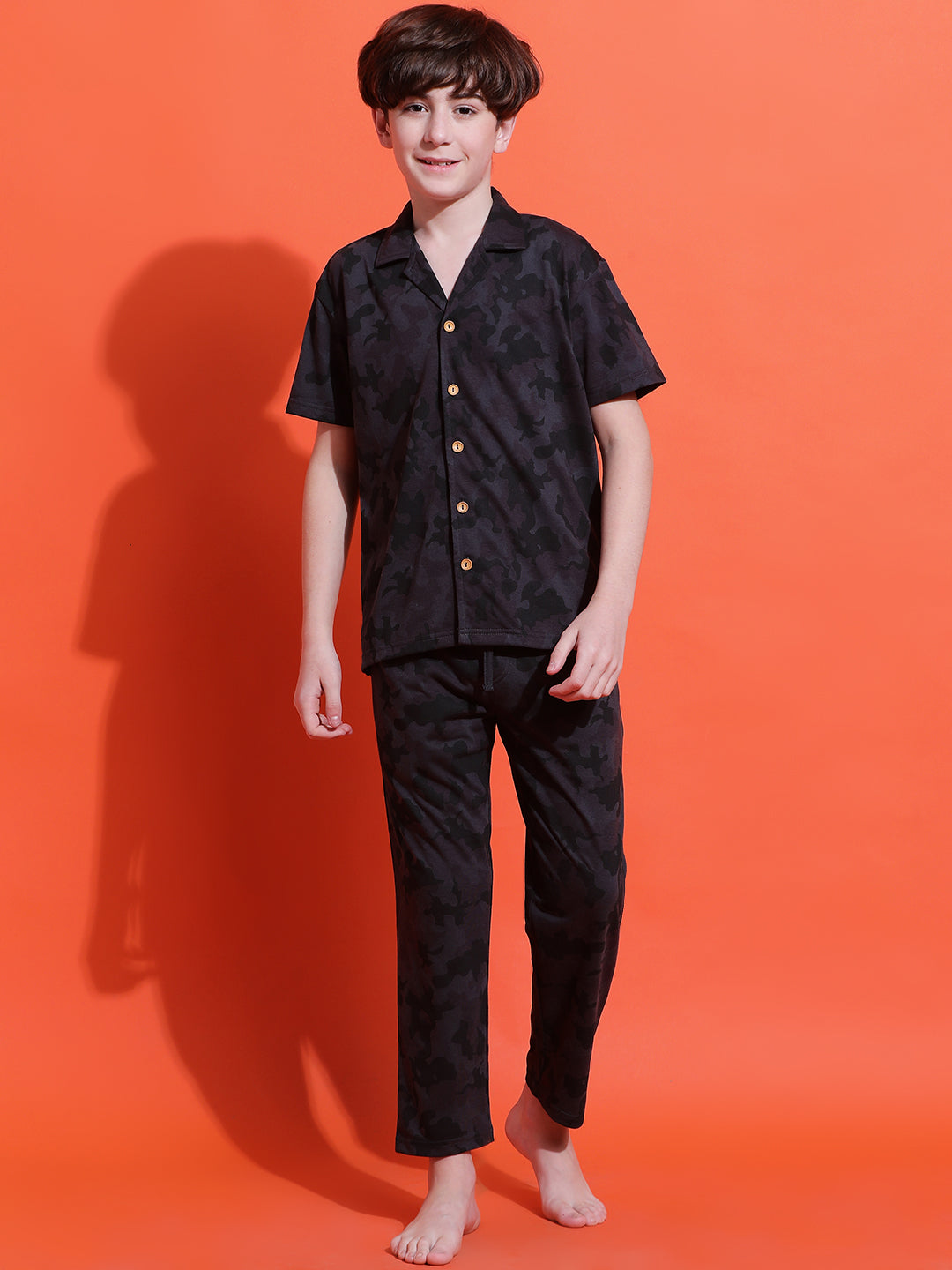 Lil Tomatoes Boys Cotton Night Suits-Charcoal