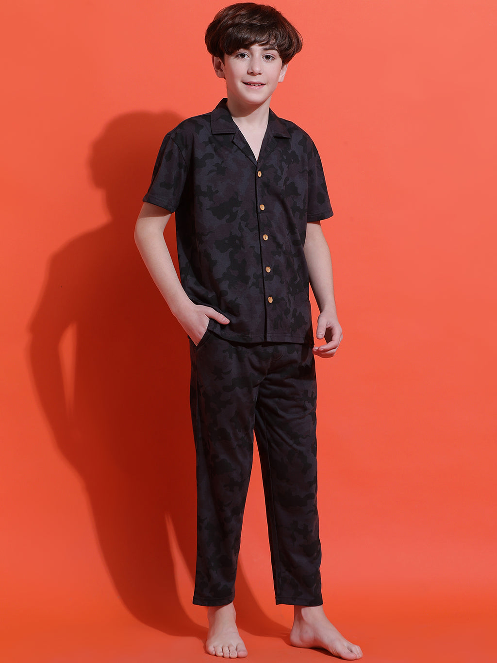 Lil Tomatoes Boys Cotton Night Suits-Charcoal