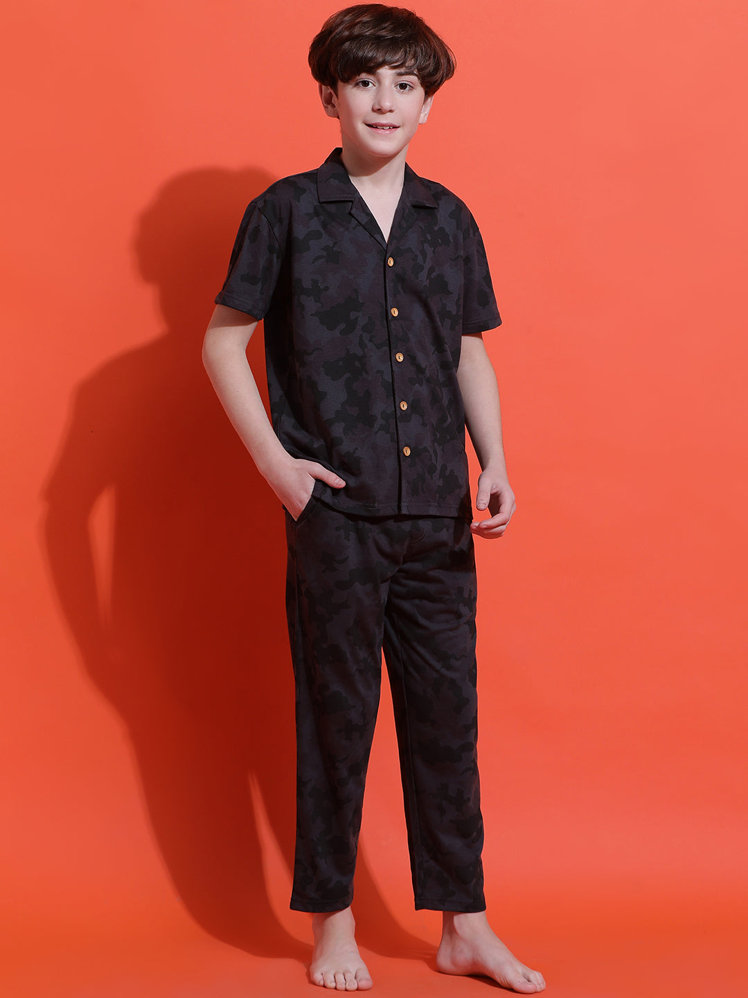 Lil Tomatoes Boys Cotton Night Suits-Charcoal