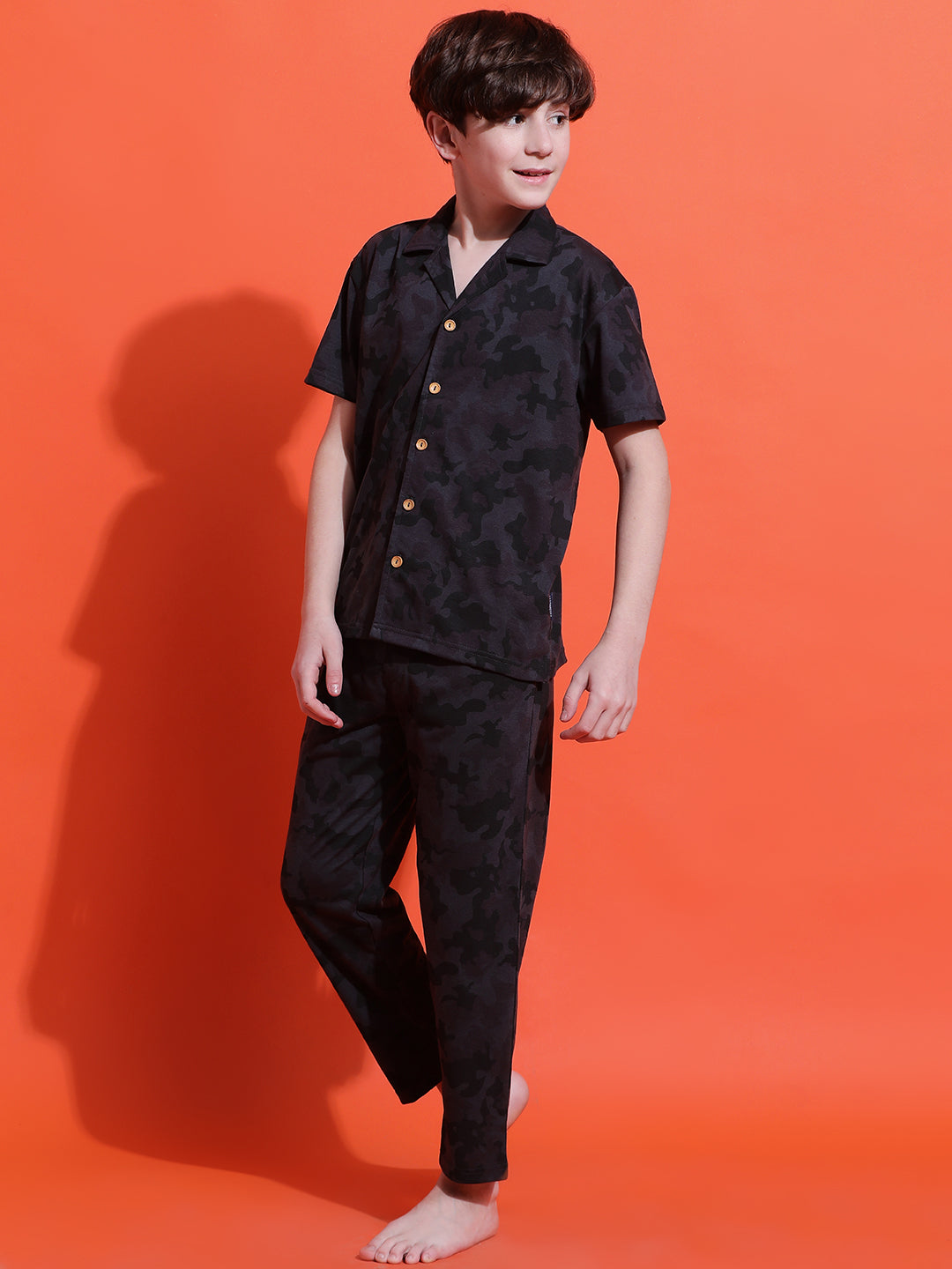 Lil Tomatoes Boys Cotton Night Suits-Charcoal