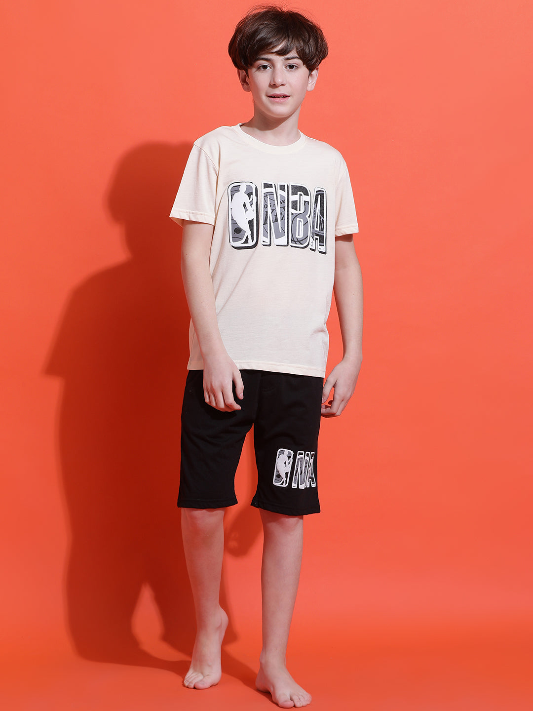 Lil Tomatoes Boys Cotton Night Suits-Cream