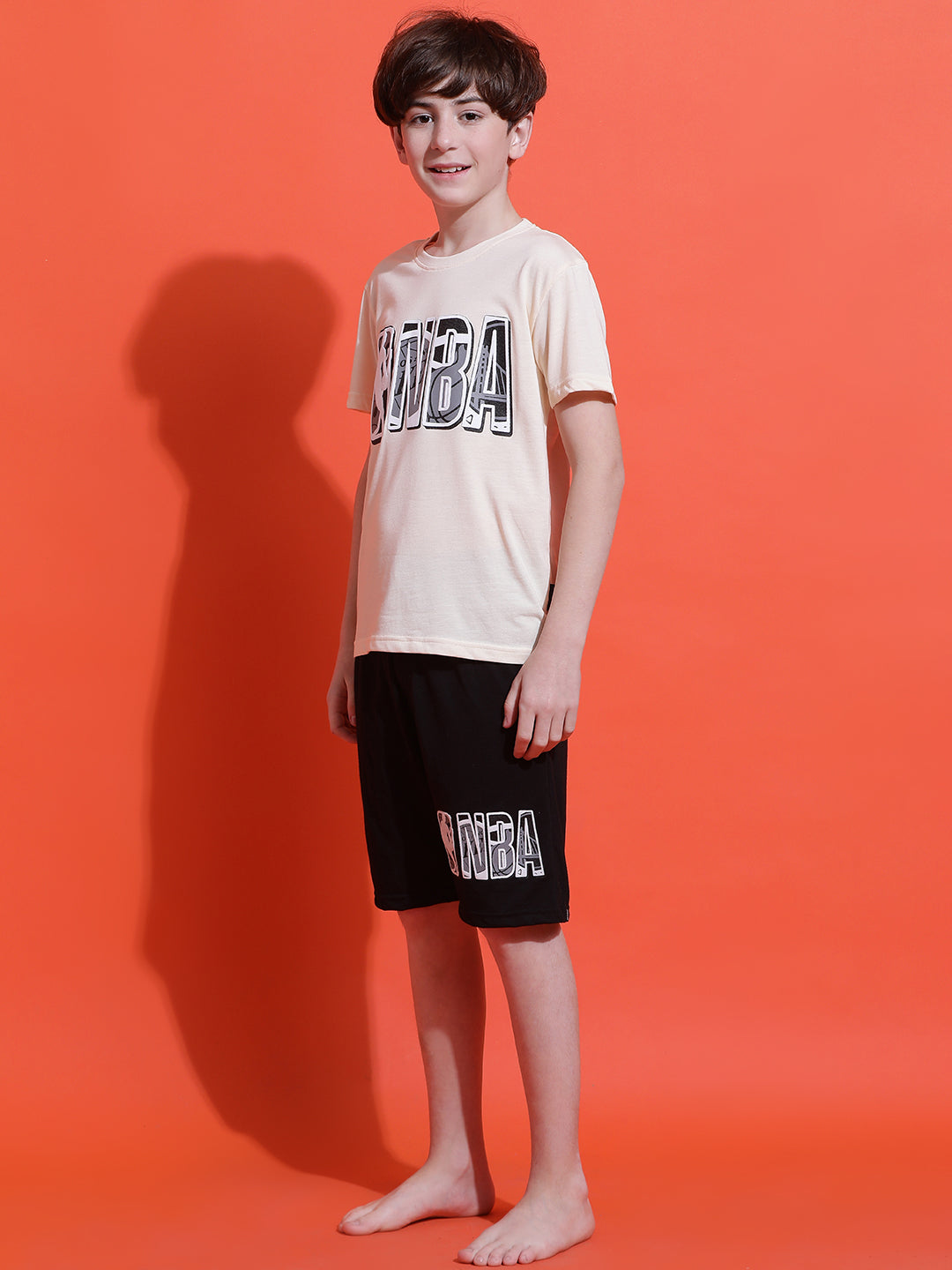 Lil Tomatoes Boys Cotton Night Suits-Cream