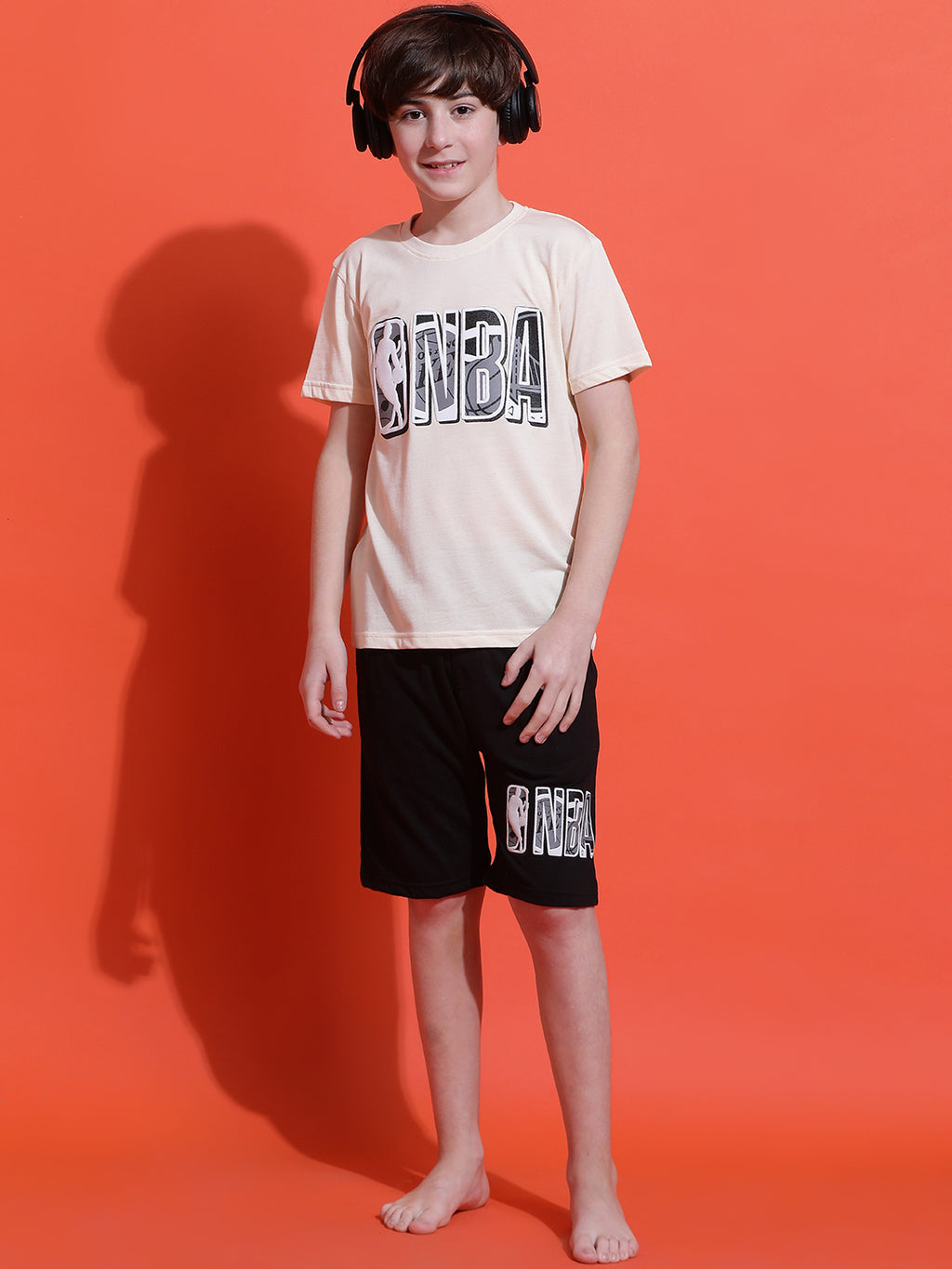 Lil Tomatoes Boys Cotton Night Suits-Cream