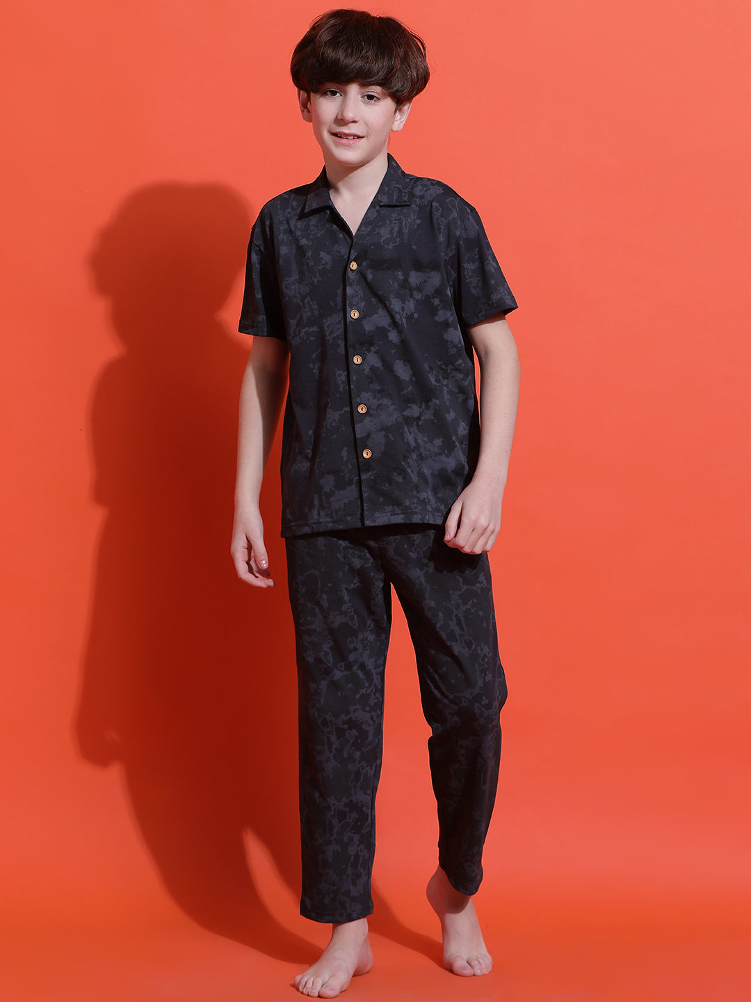 Lil Tomatoes Boys Cotton Night Suits-Charcoal