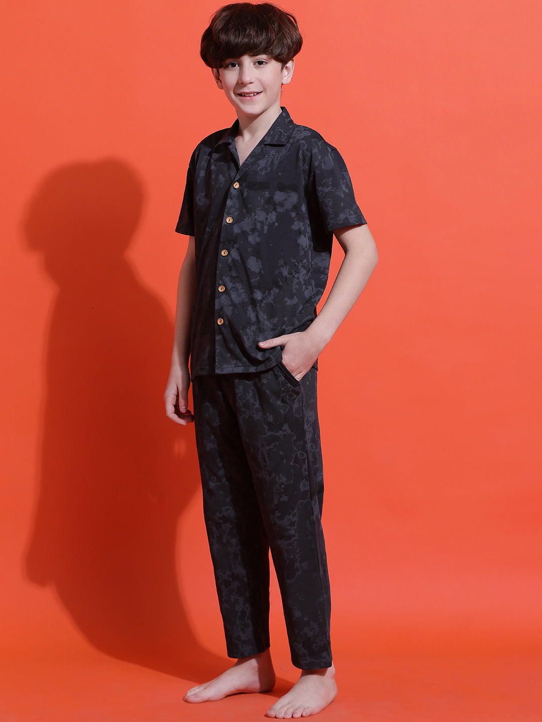 Lil Tomatoes Boys Cotton Night Suits-Charcoal