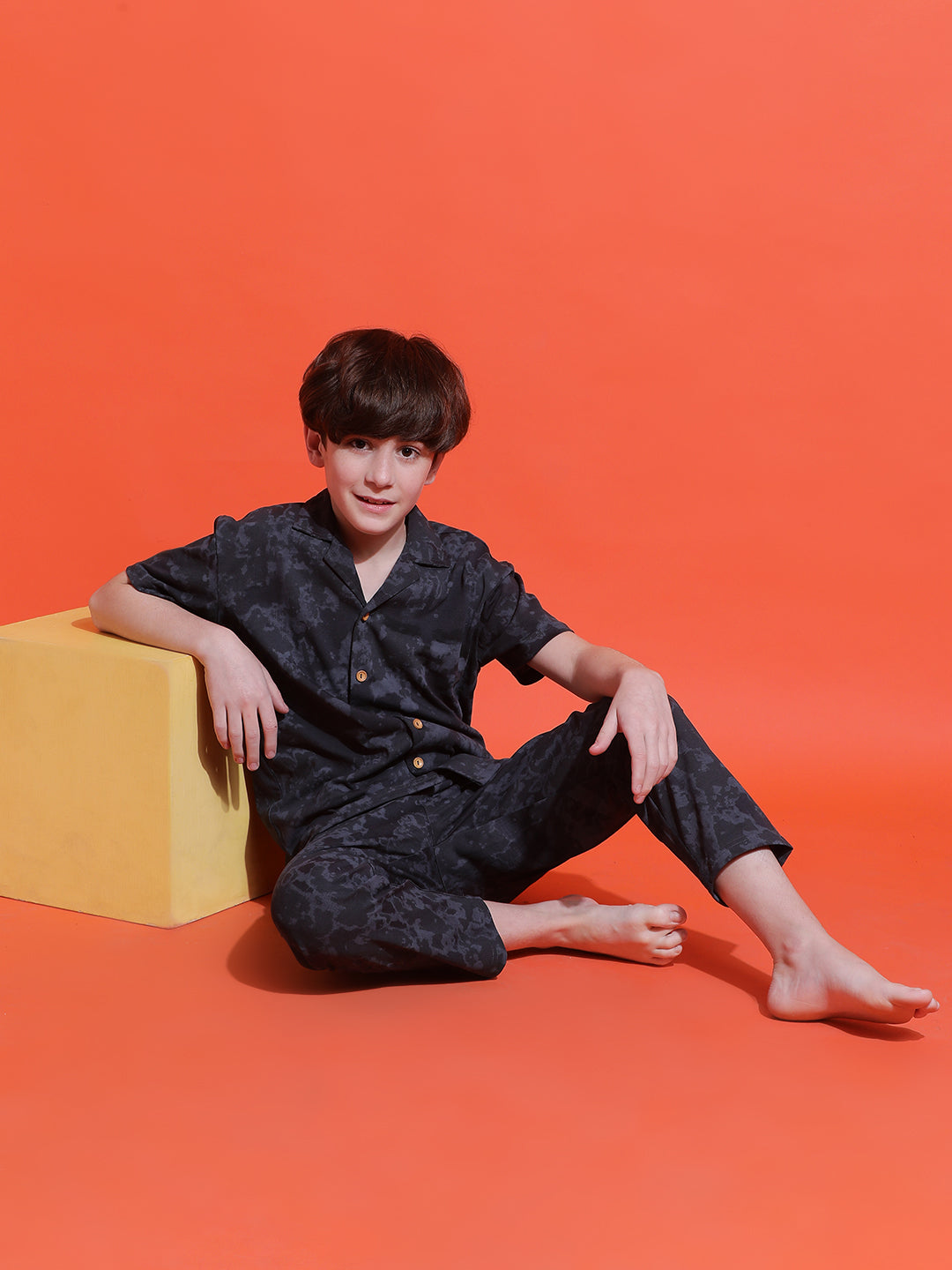 Lil Tomatoes Boys Cotton Night Suits-Charcoal