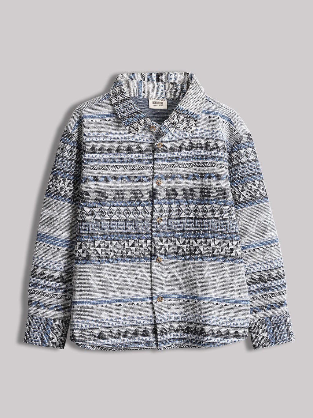 Lil Tomatoes Jacquard Full Sleeves Multi Stripes Shirt-GREY