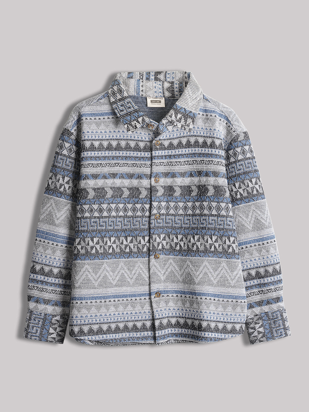 Lil Tomatoes Jacquard Full Sleeves Multi Stripes Shirt-GREY