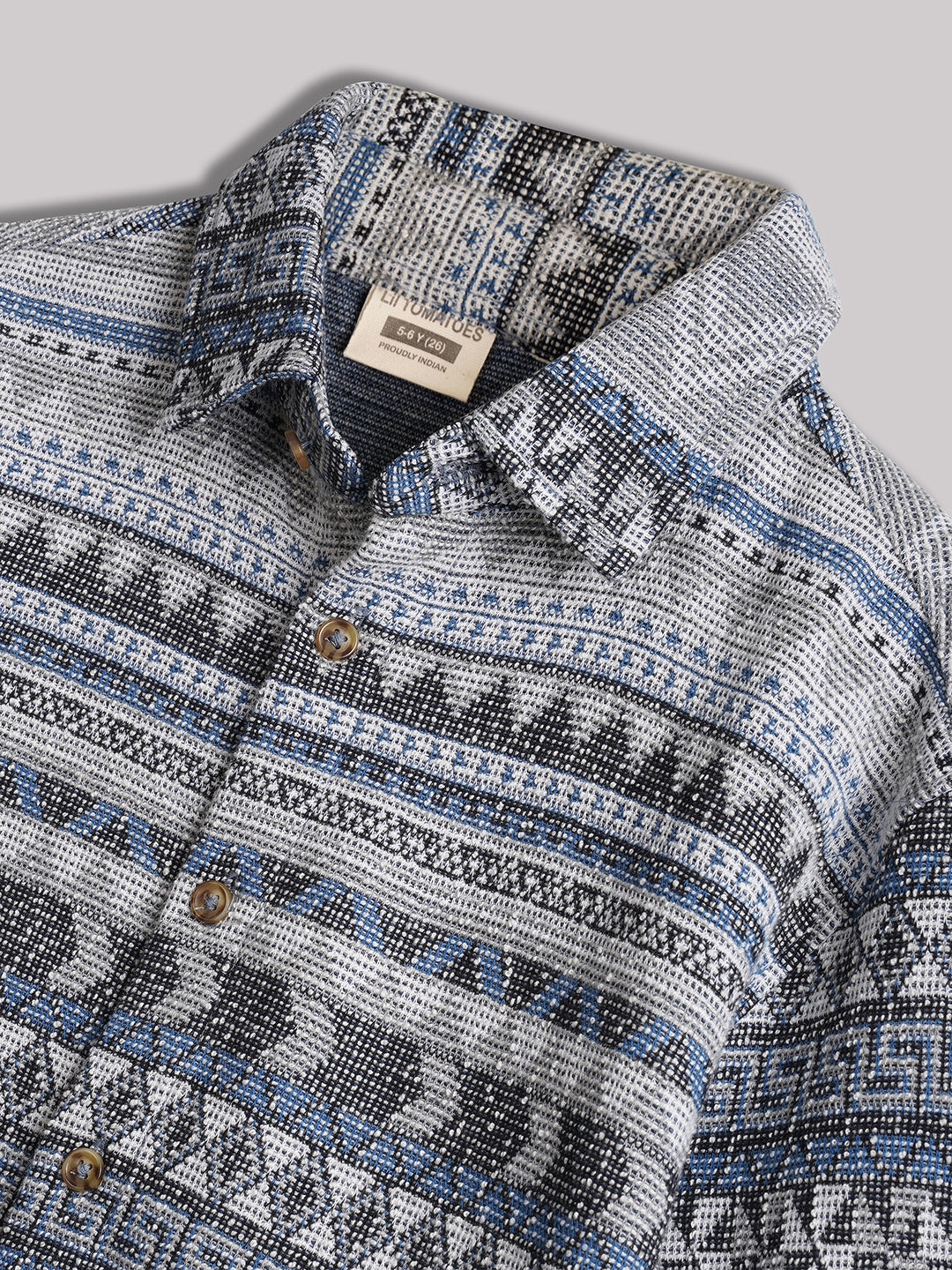 Lil Tomatoes Jacquard Full Sleeves Multi Stripes Shirt-GREY