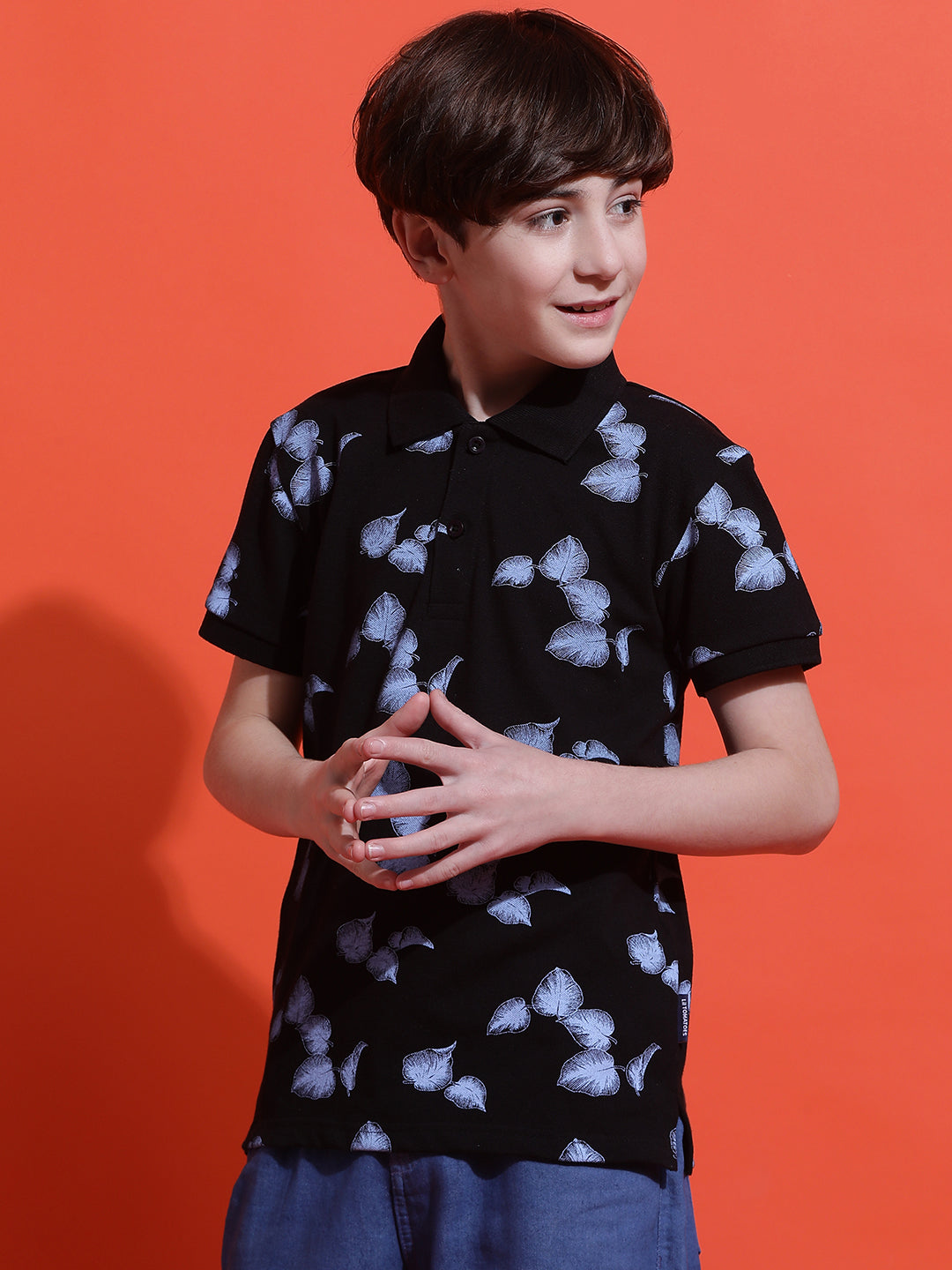 Lil Tomatoes Boys Cotton Polo T-shirt-Black