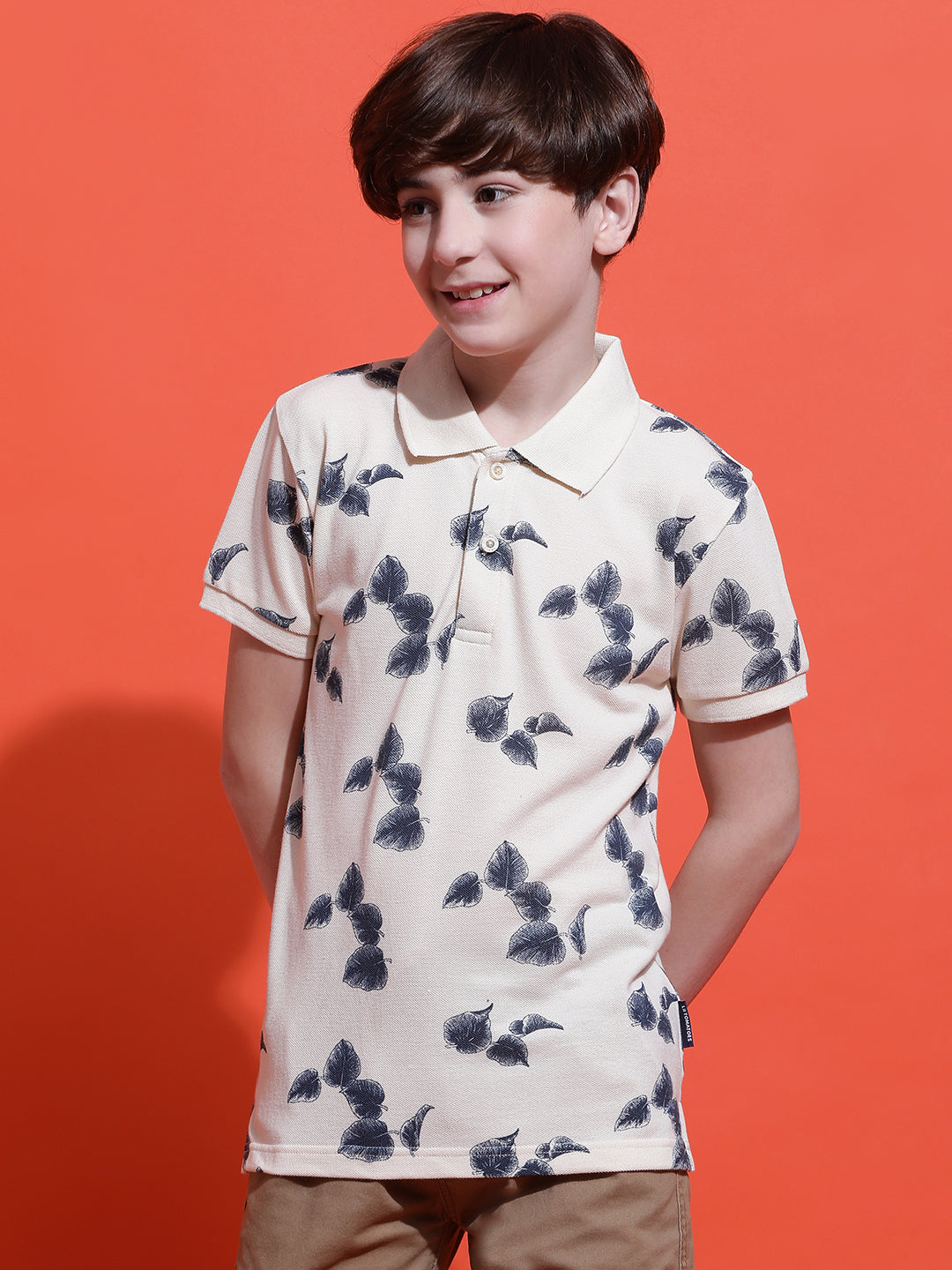 Lil Tomatoes Boys Cotton Polo T-shirt-Cream
