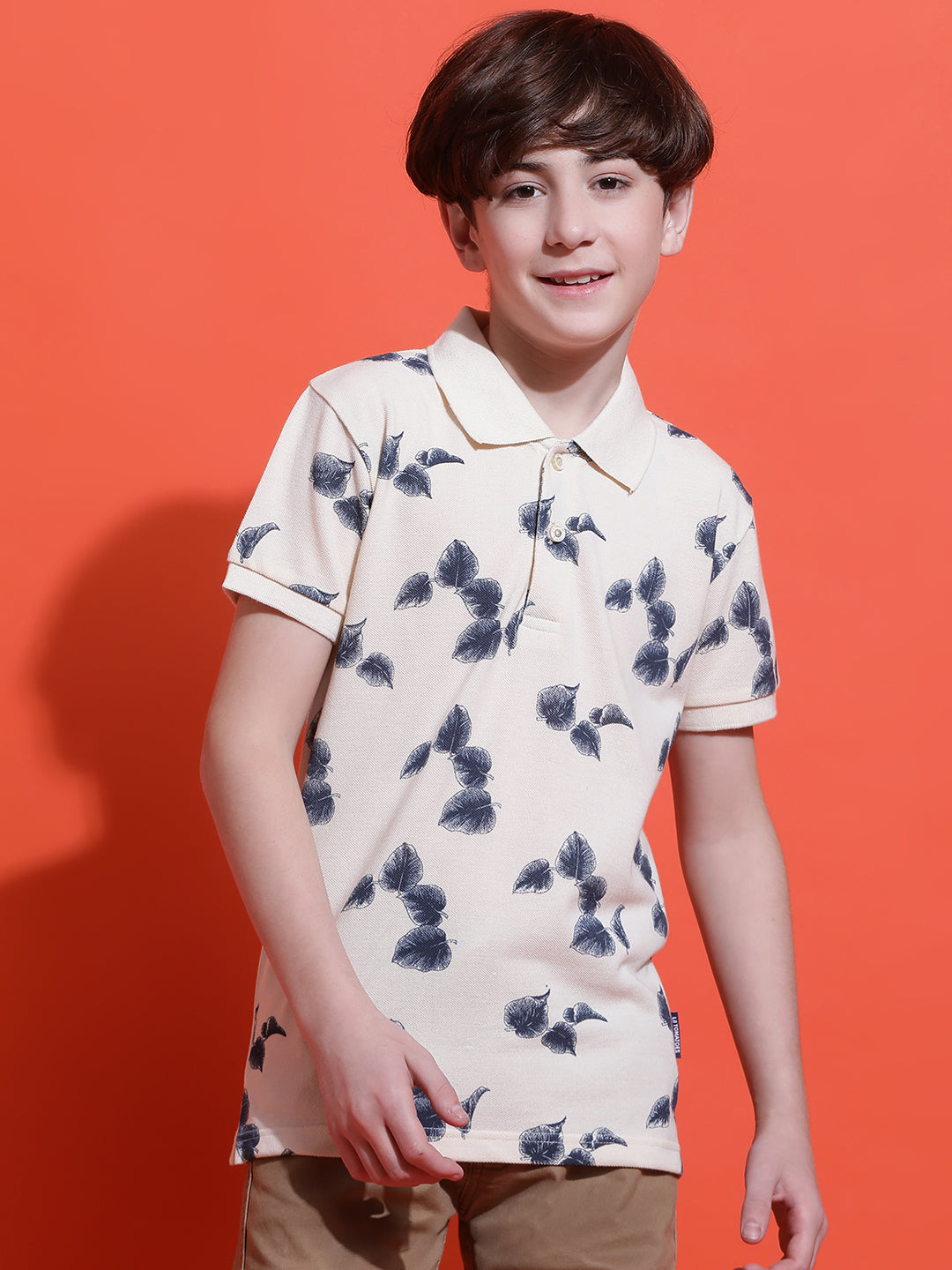 Lil Tomatoes Boys Cotton Polo T-shirt-Cream
