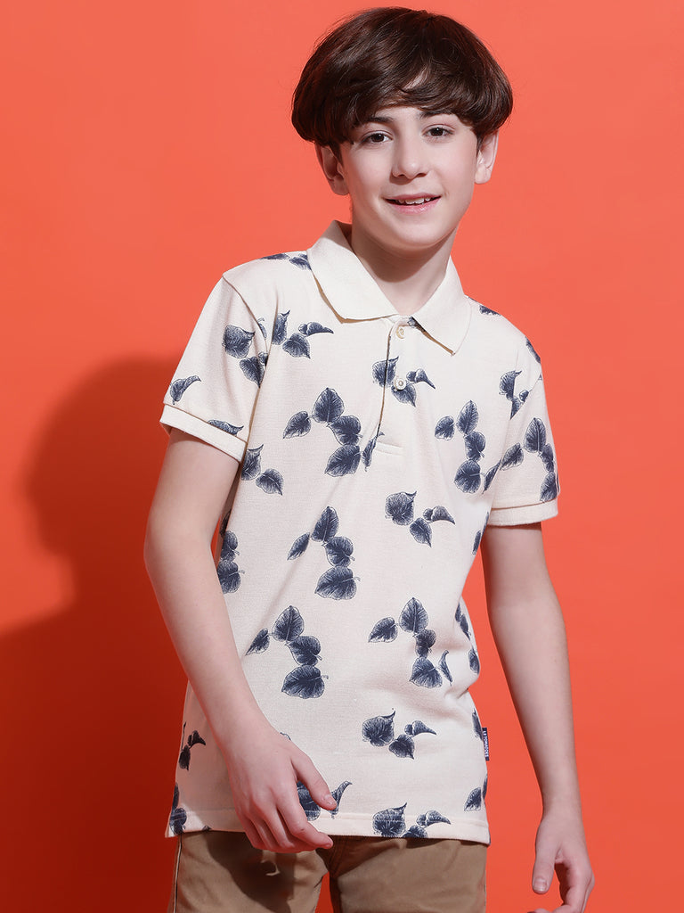 Lil Tomatoes Boys Cotton Polo T-shirt-Cream