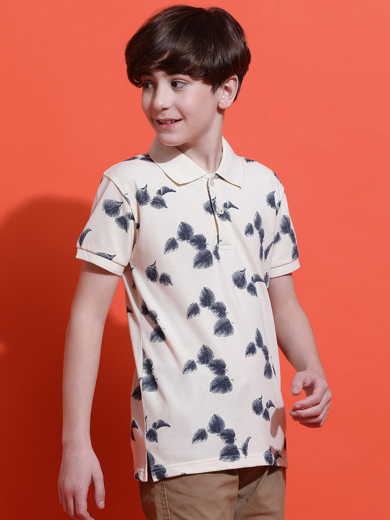 Lil Tomatoes Boys Cotton Polo T-shirt-Cream