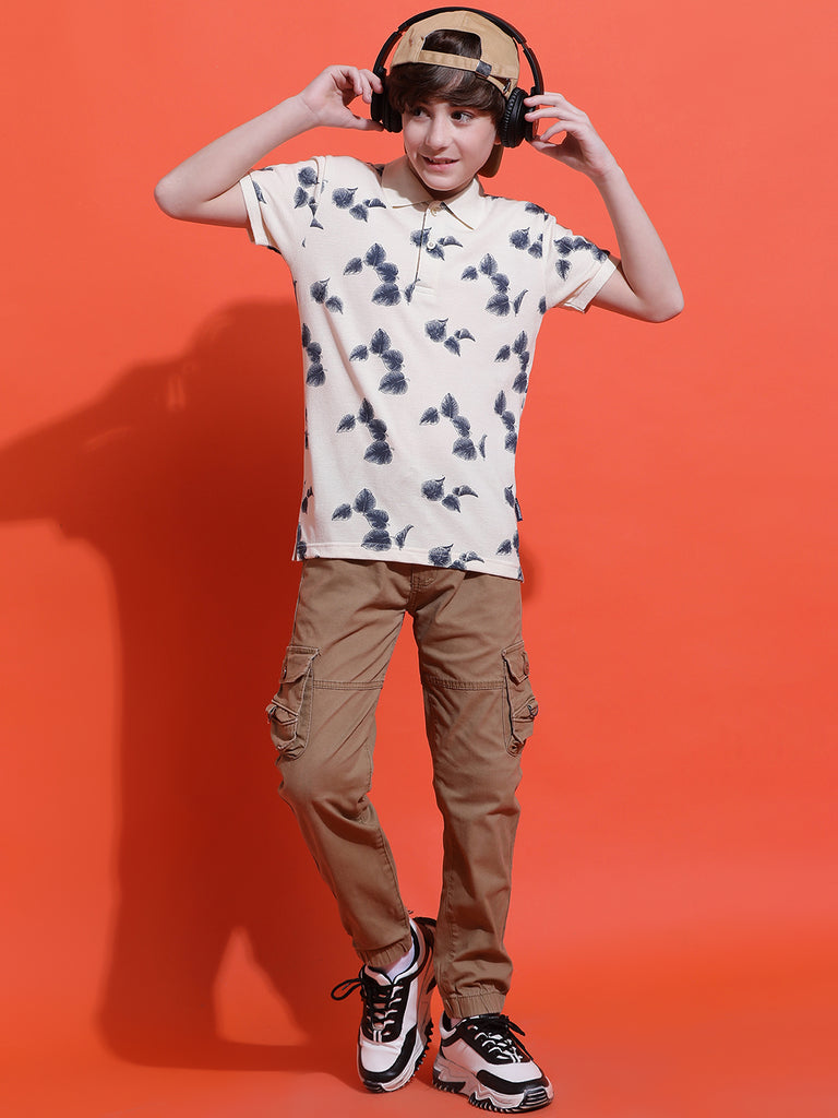 Lil Tomatoes Boys Cotton Polo T-shirt-Cream
