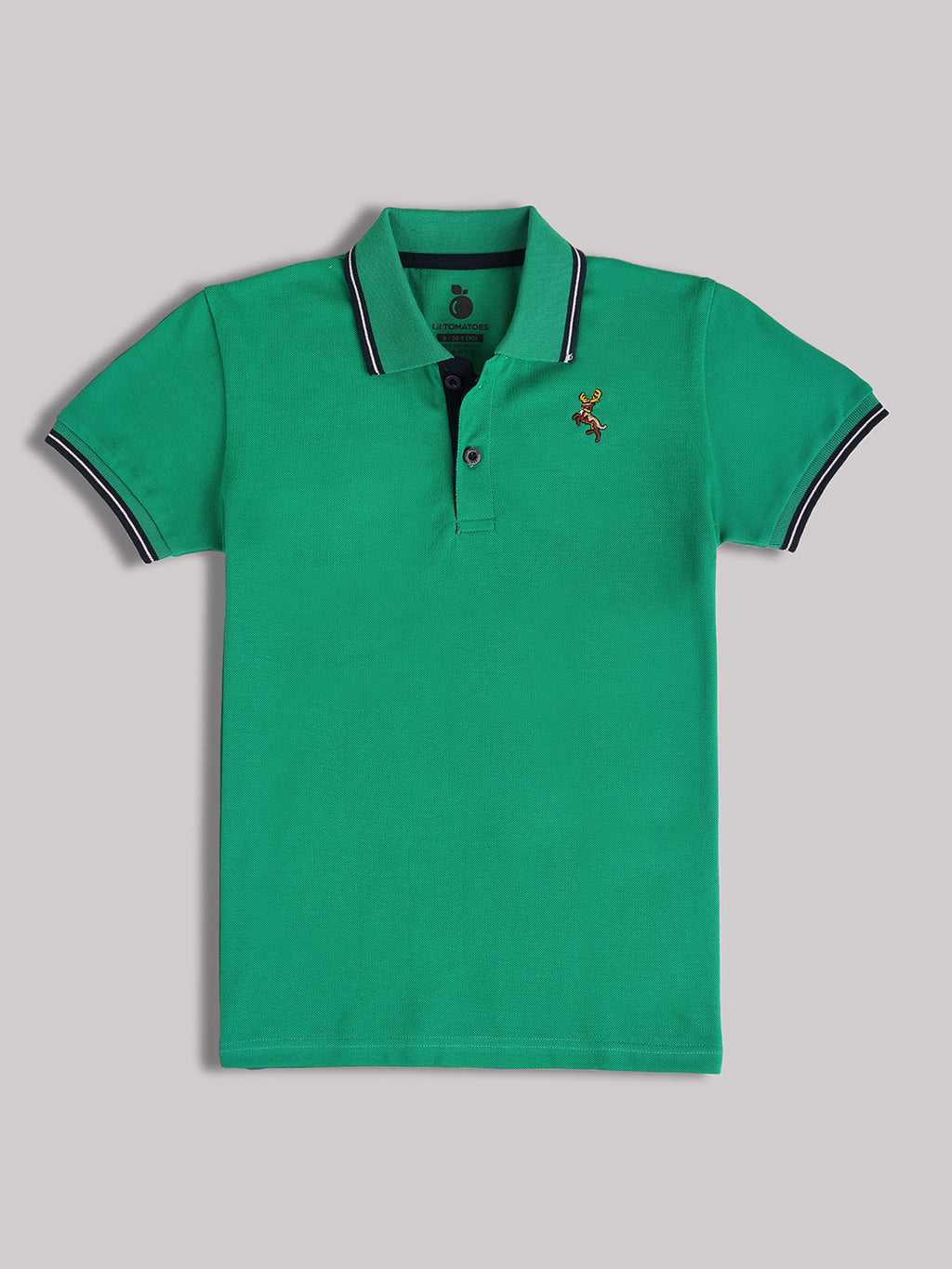 Lil Tomatoes Cotton Half Sleeves Solid Polo T-shirt-GREEN