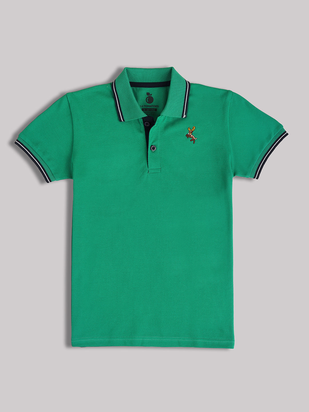 Lil Tomatoes Cotton Half Sleeves Solid Polo T-shirt-GREEN