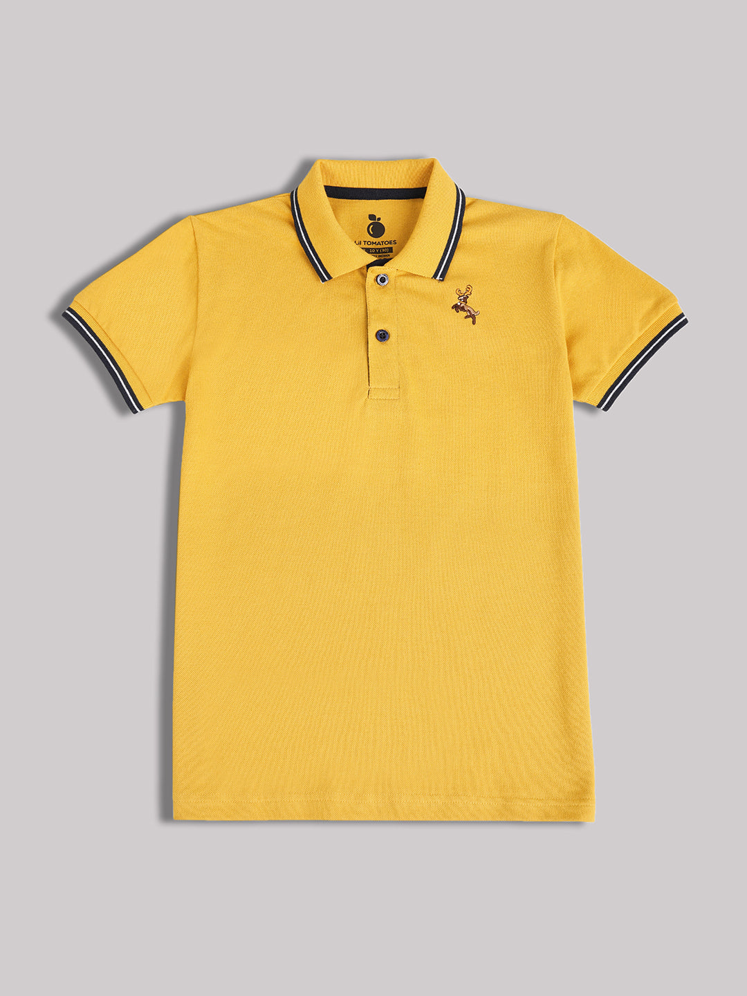 Lil Tomatoes  Cotton Half Sleeves Solid Polo T-shirt-MUSTARD