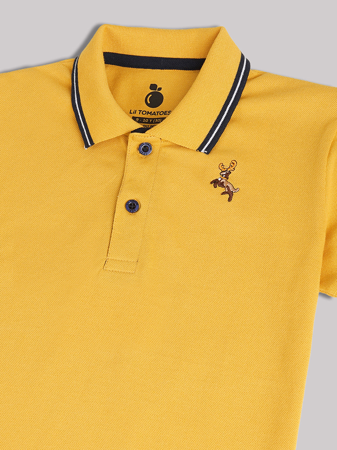 Lil Tomatoes  Cotton Half Sleeves Solid Polo T-shirt-MUSTARD