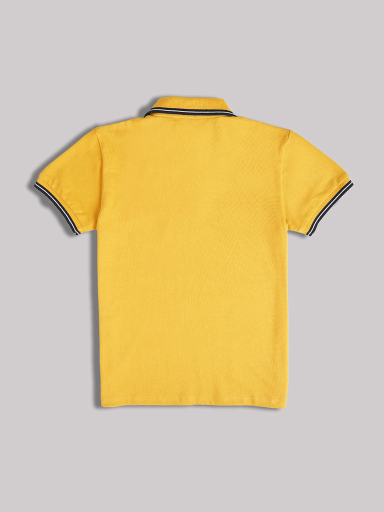 Lil Tomatoes  Cotton Half Sleeves Solid Polo T-shirt-MUSTARD