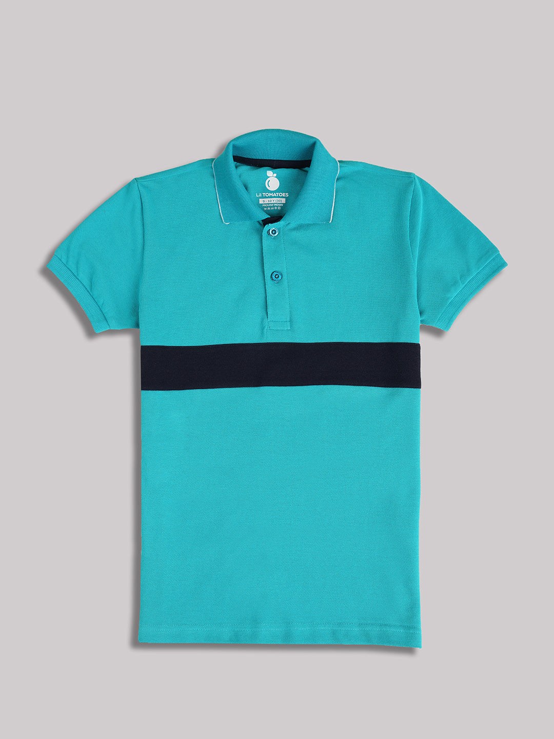 Lil Tomatoes Cotton Half Sleeves Striped Polo T-shirt-TURQ