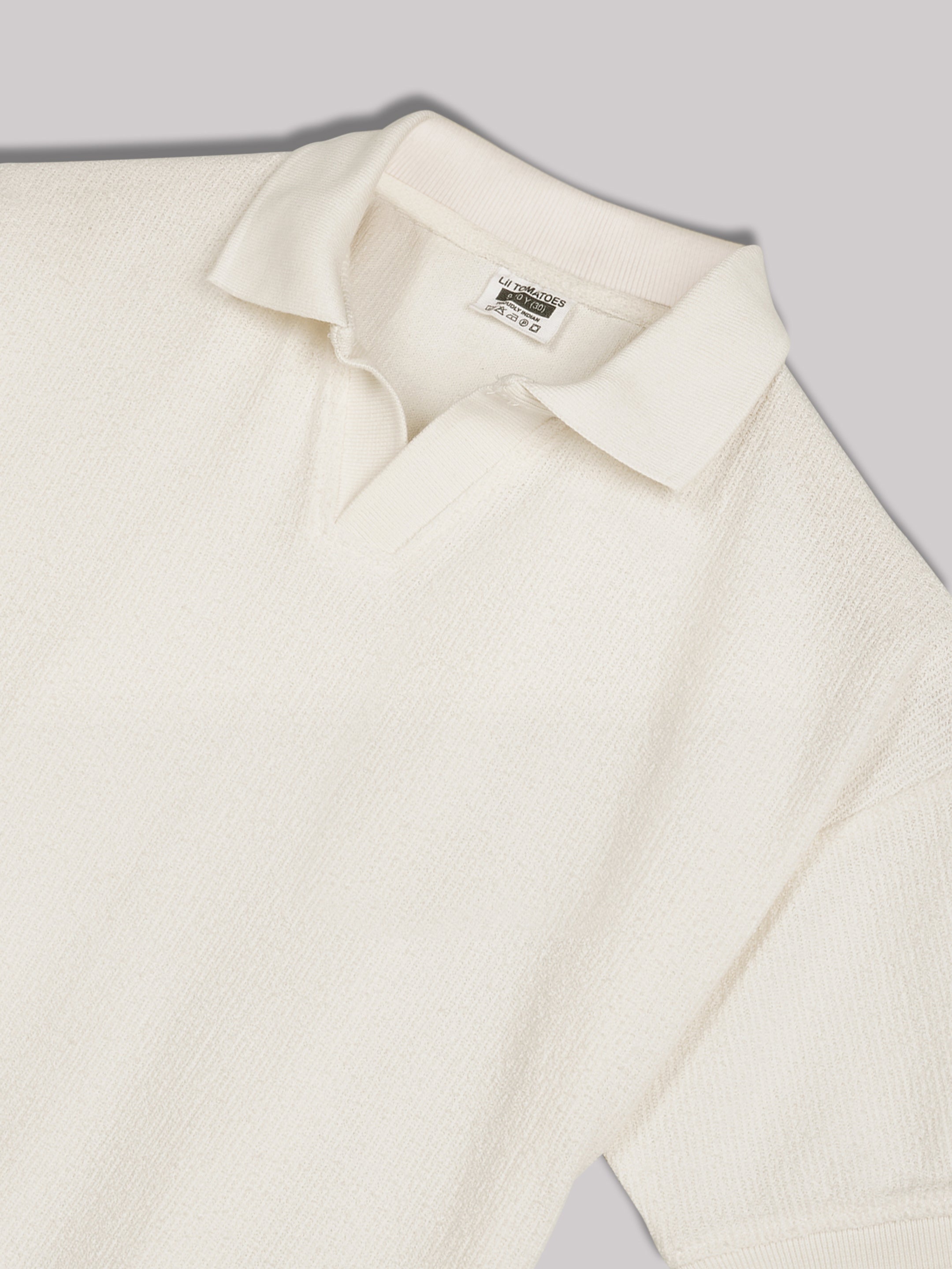 Lil Tomatoes Cotton Half Sleeves Solid Polo T-shirt-OFFWHITE