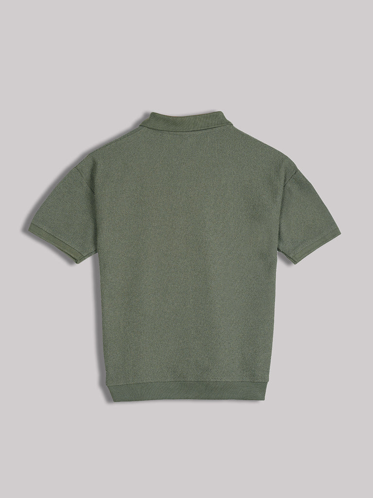 Lil Tomatoes  Cotton Half Sleeves Solid Polo T-shirt-OILGREEN