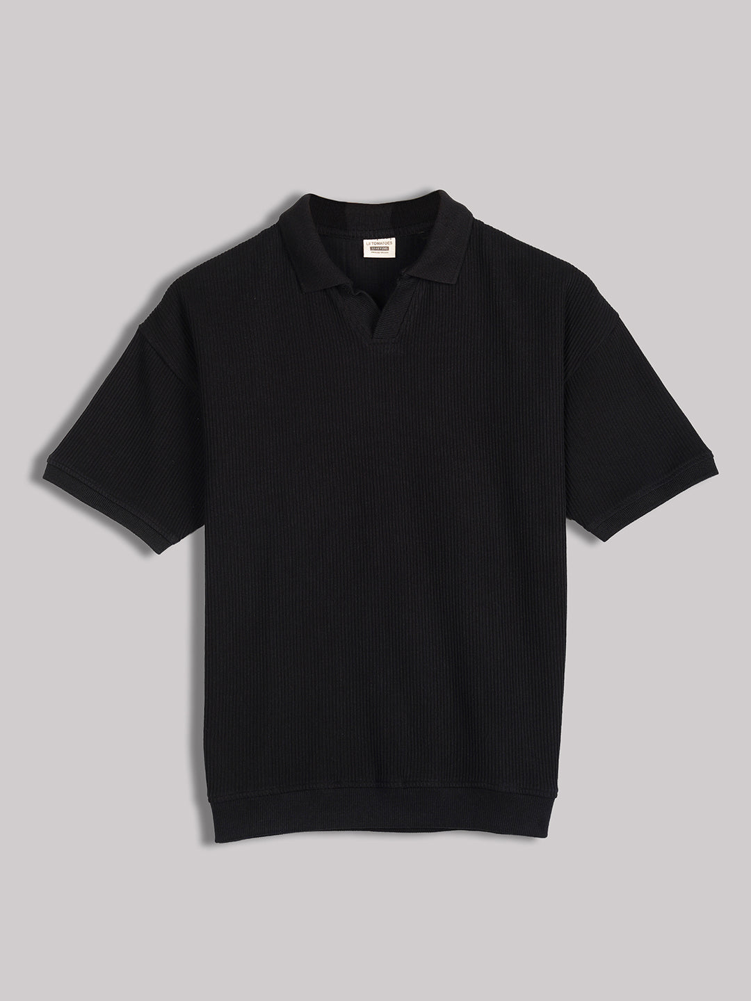 Lil Tomatoes Cotton Half Sleeves Solid Polo T-shirt-BLACK