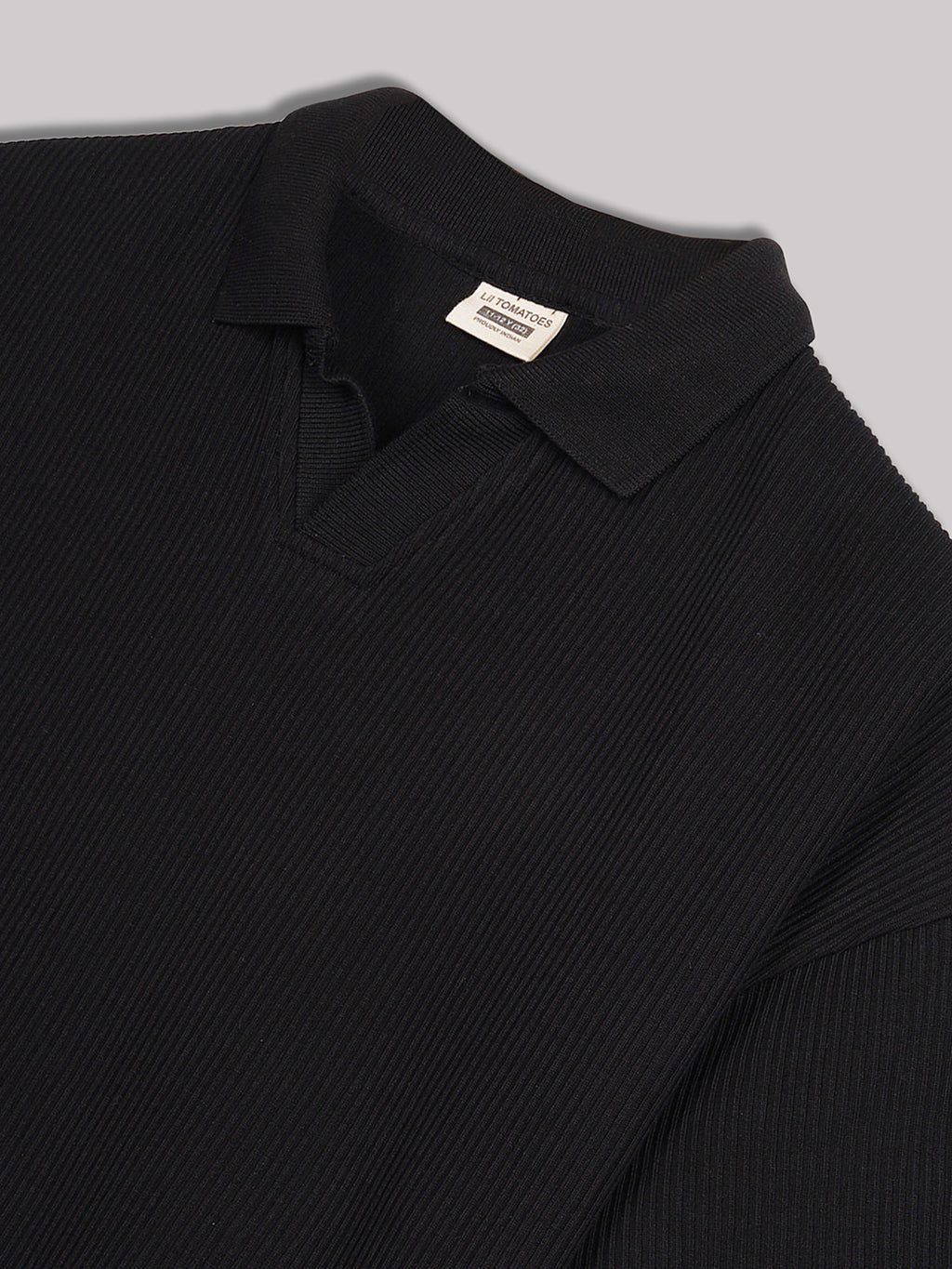 Lil Tomatoes Cotton Half Sleeves Solid Polo T-shirt-BLACK