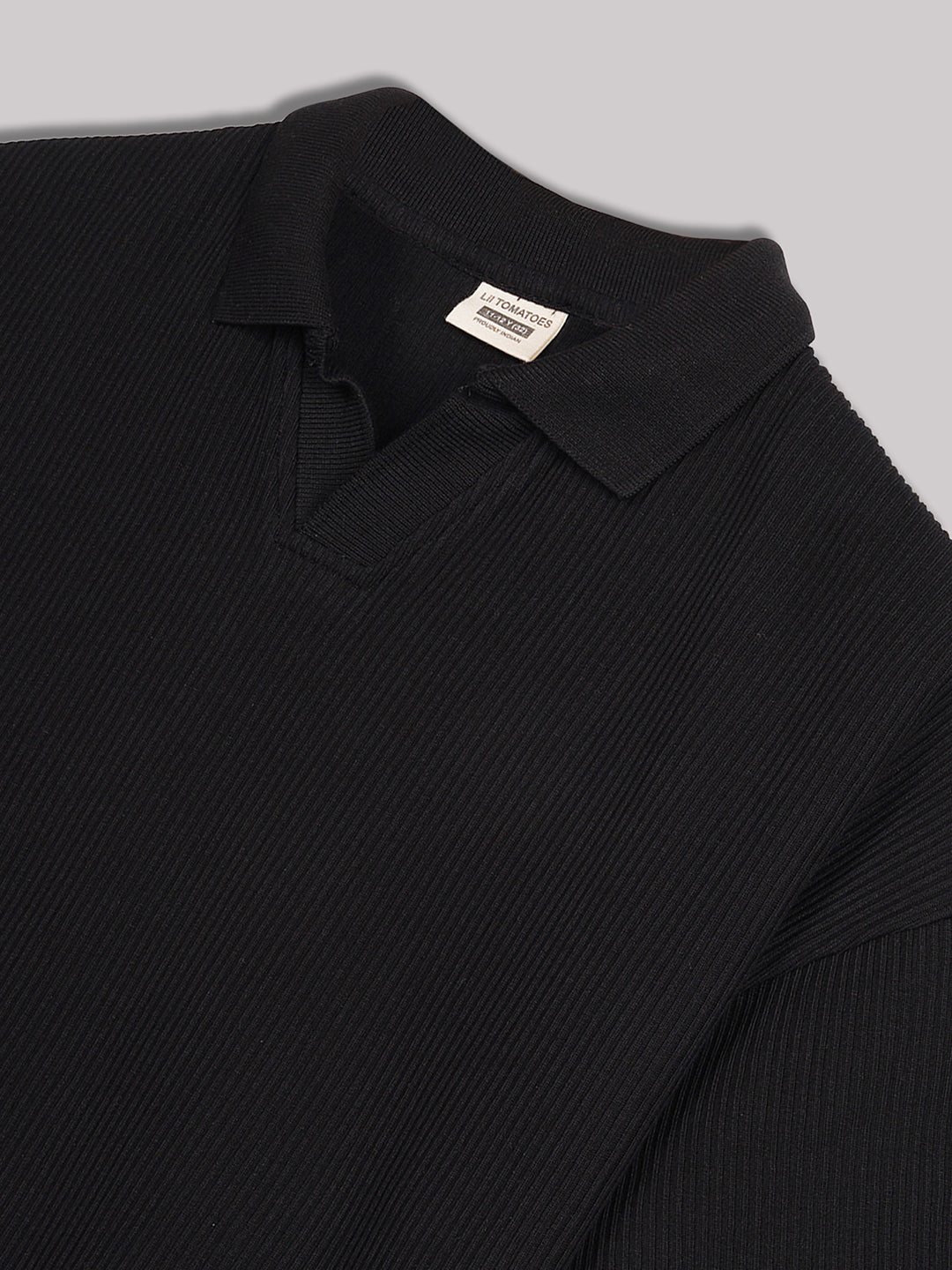 Lil Tomatoes Cotton Half Sleeves Solid Polo T-shirt-BLACK
