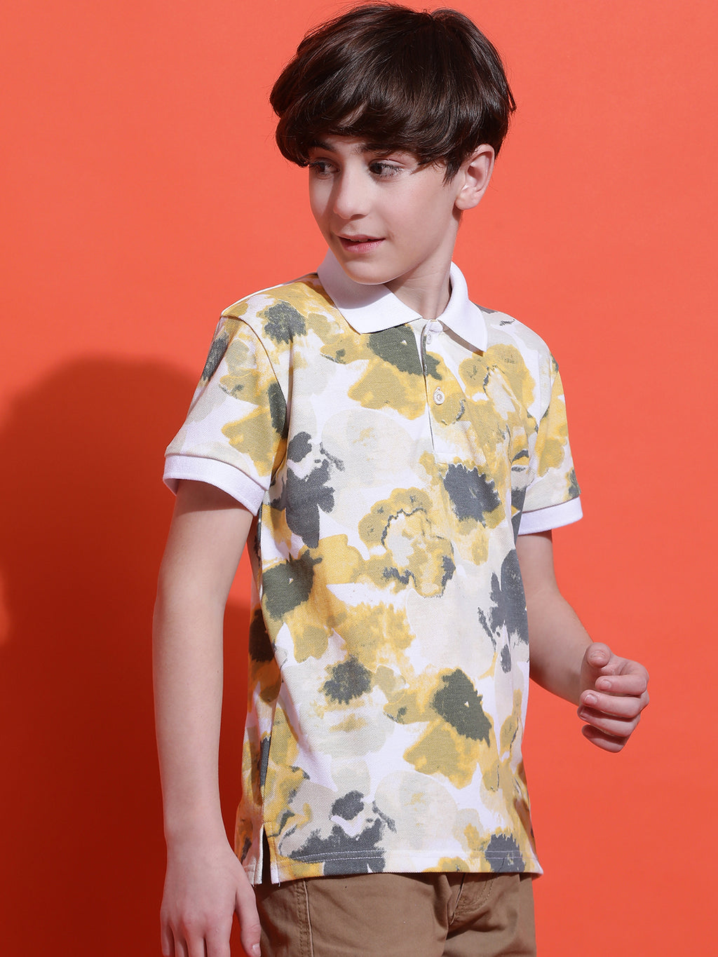 Lil Tomatoes Boys Cotton Polo T-shirt-Mustard
