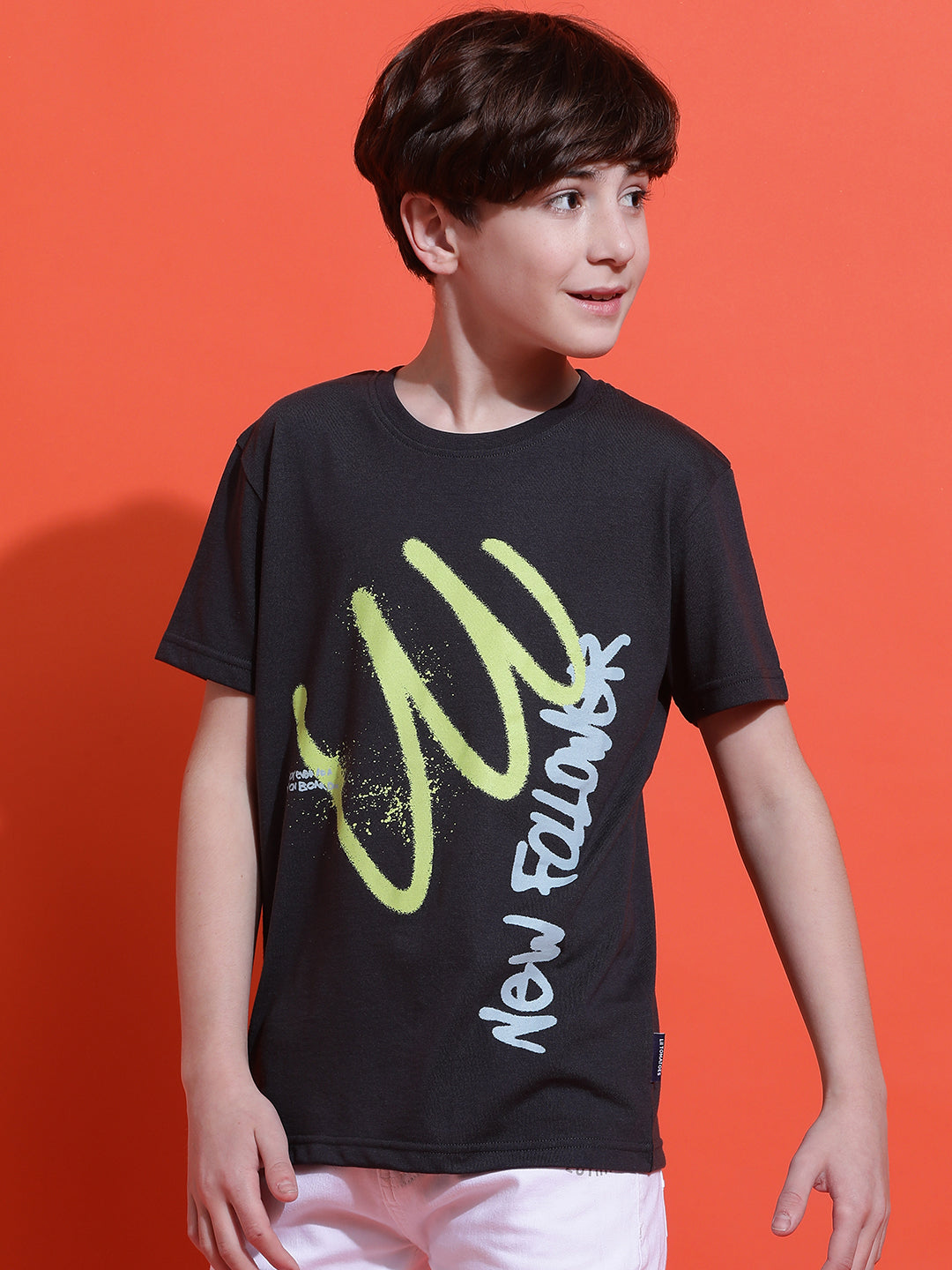 Lil Tomatoes Boys Cotton T-shirt-Charcoal