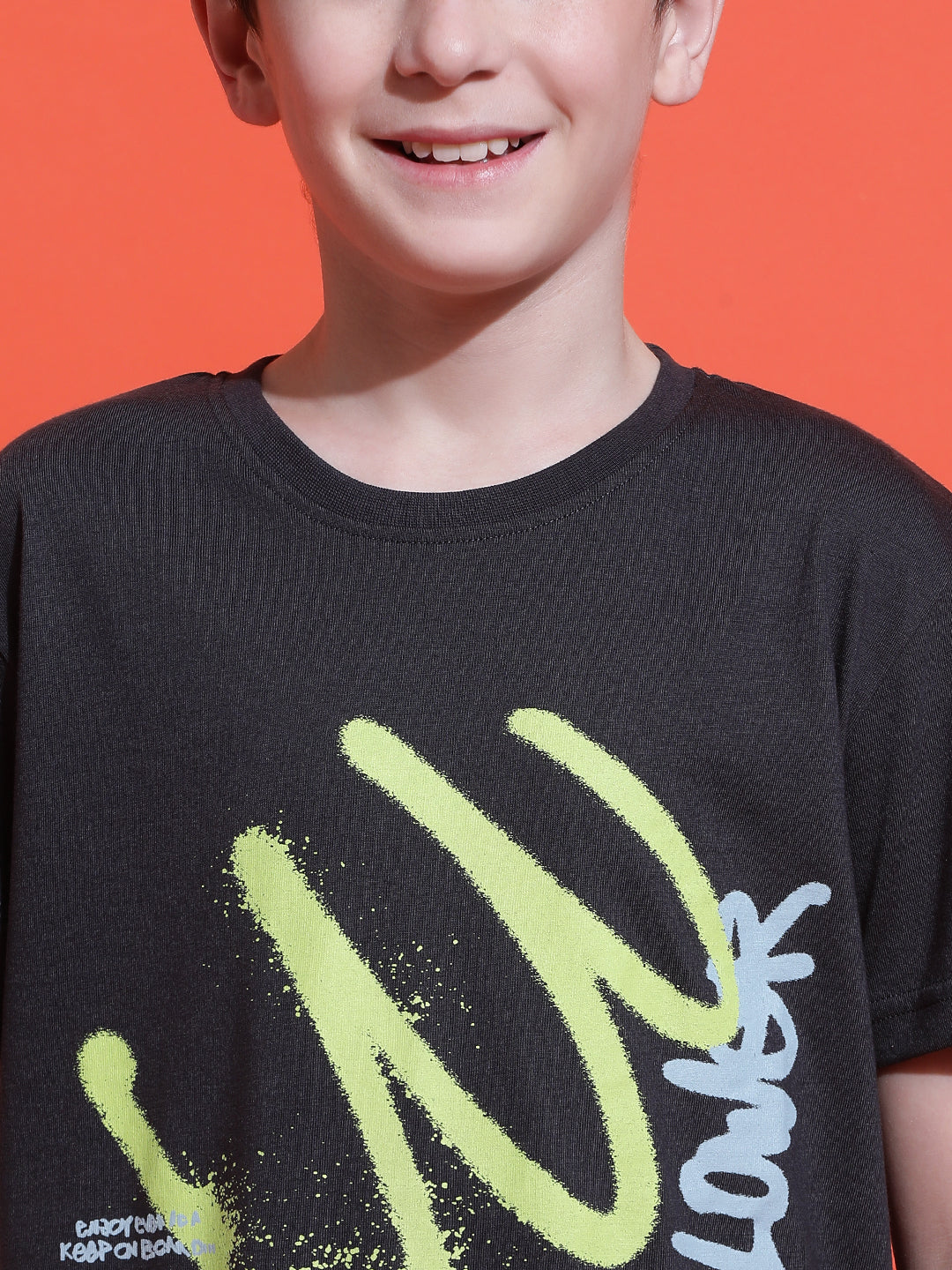 Lil Tomatoes Boys Cotton T-shirt-Charcoal