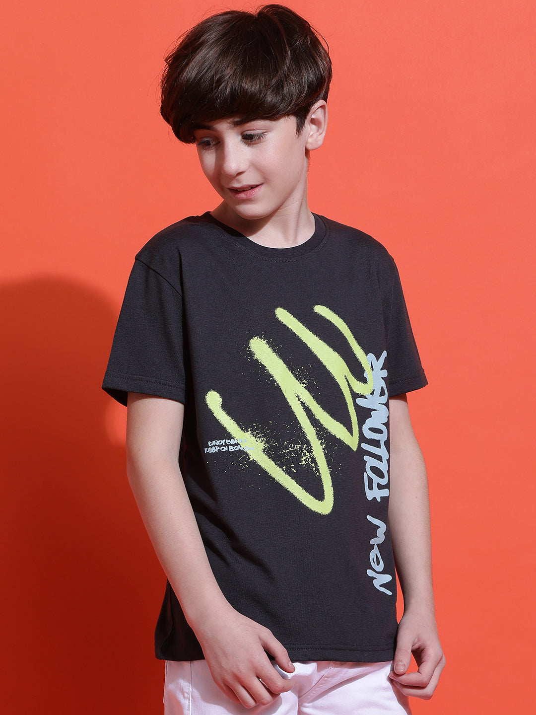 Lil Tomatoes Boys Cotton T-shirt-Charcoal