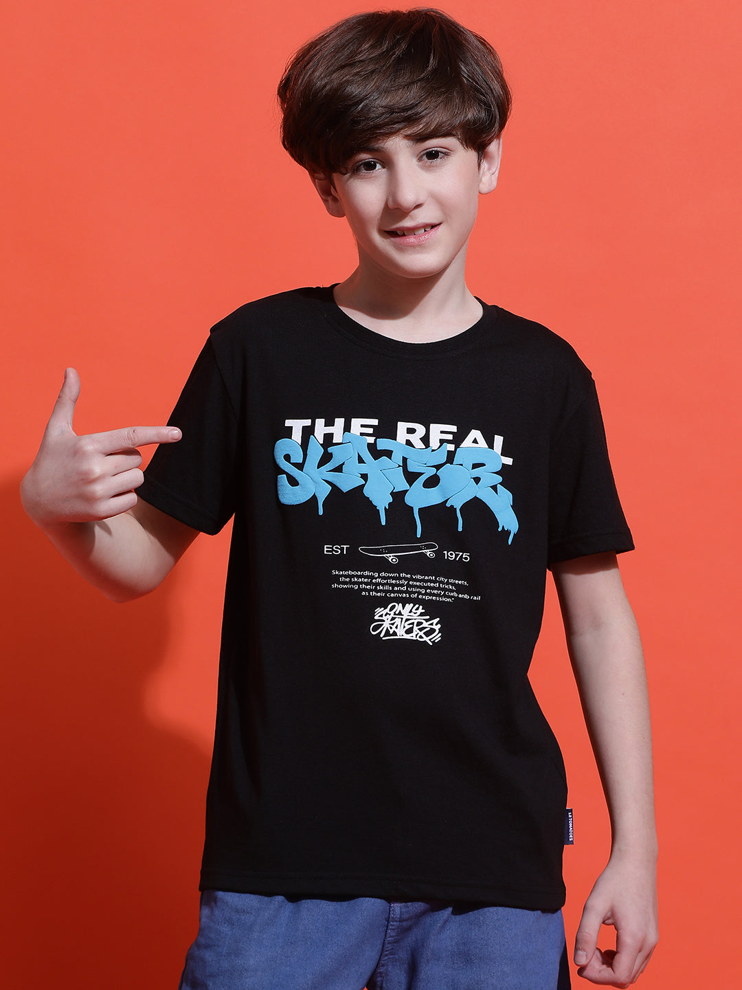Lil Tomatoes Boys Cotton T-shirt-Black