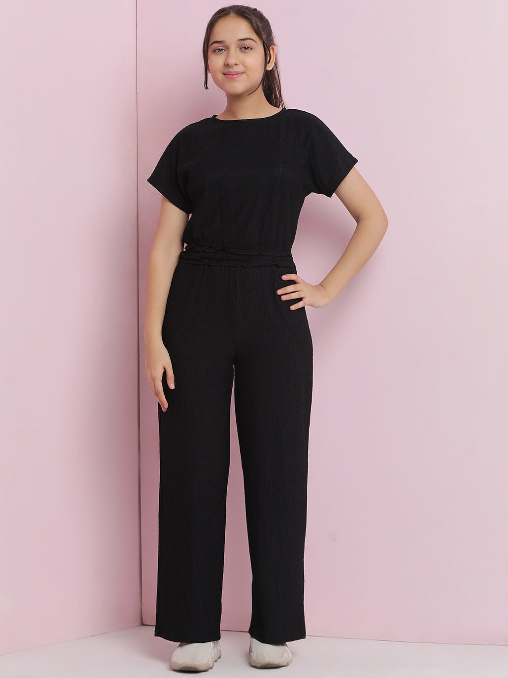 Lil Tomatoes Girls Cotton Jumpsuit-Black