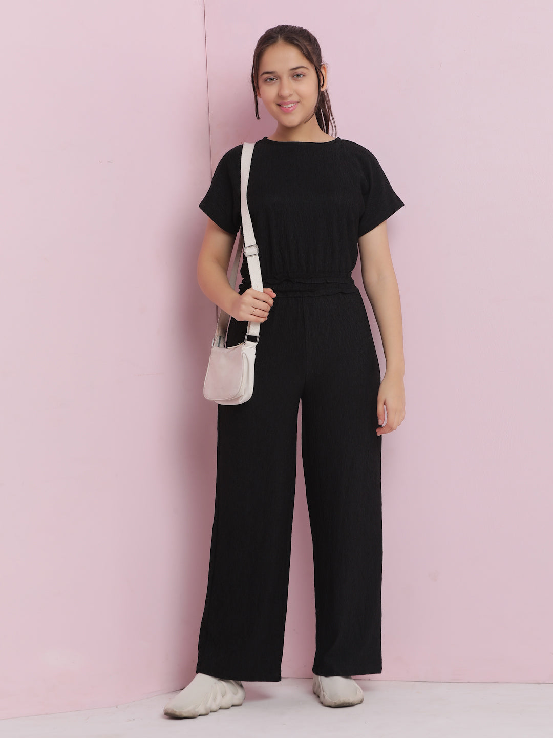 Lil Tomatoes Girls Cotton Jumpsuit-Black