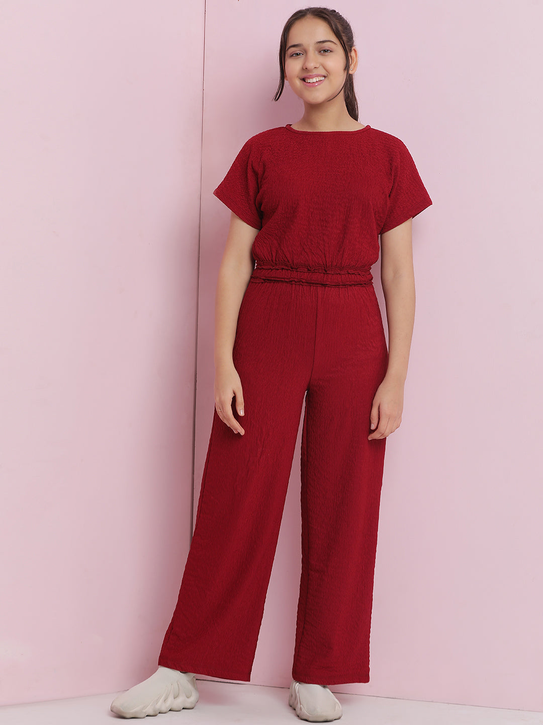 Lil Tomatoes Girls Cotton Jumpsuit-Maroon