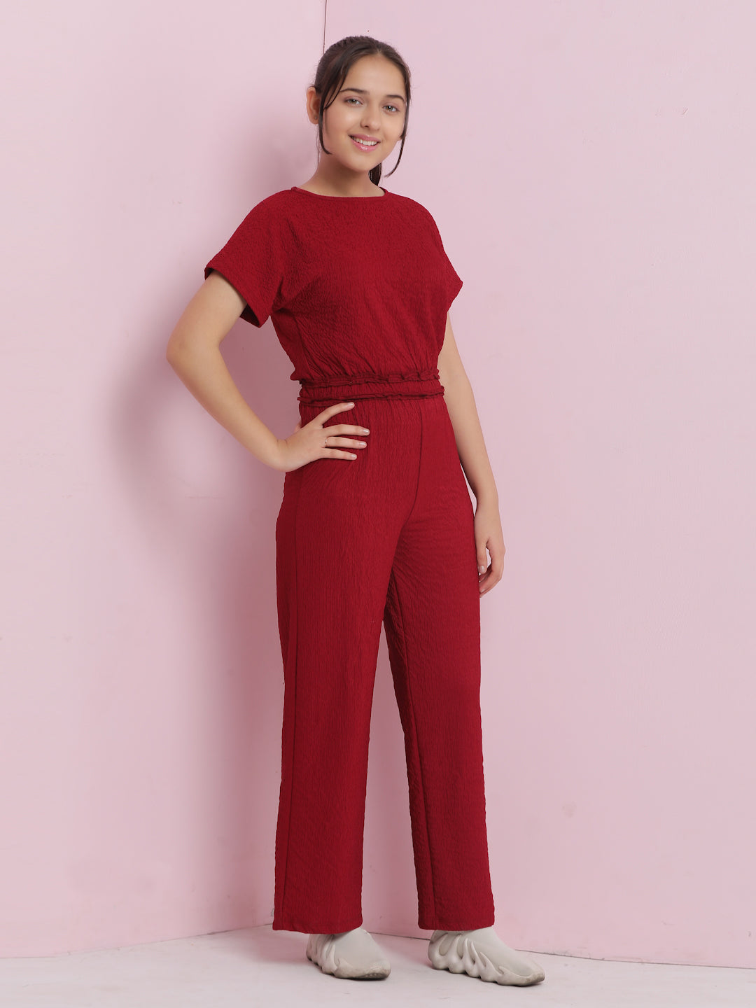 Lil Tomatoes Girls Cotton Jumpsuit-Maroon